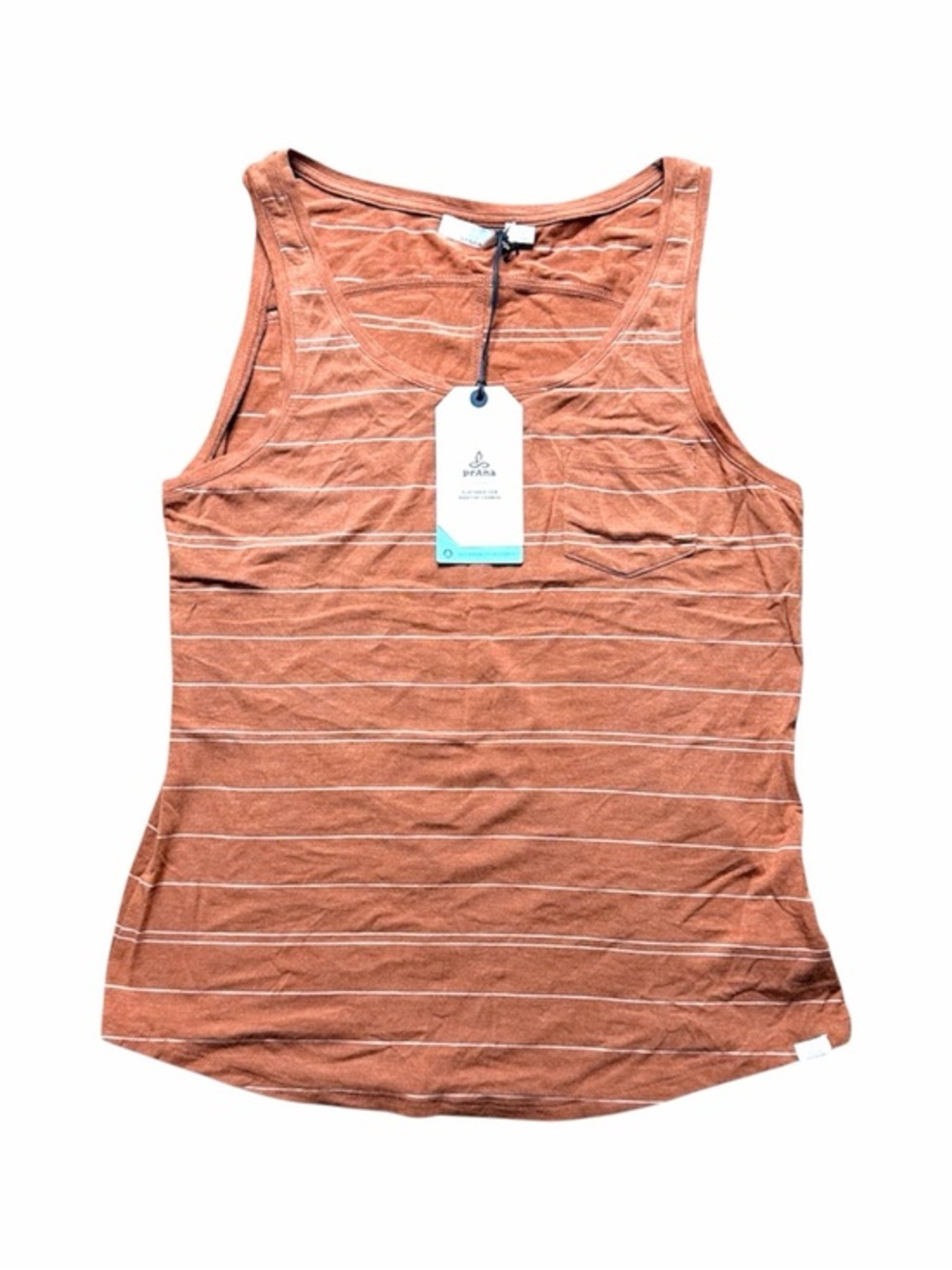 NWT prAna Striped Tank Top Terracotta Pocket Organic Cotton Size S